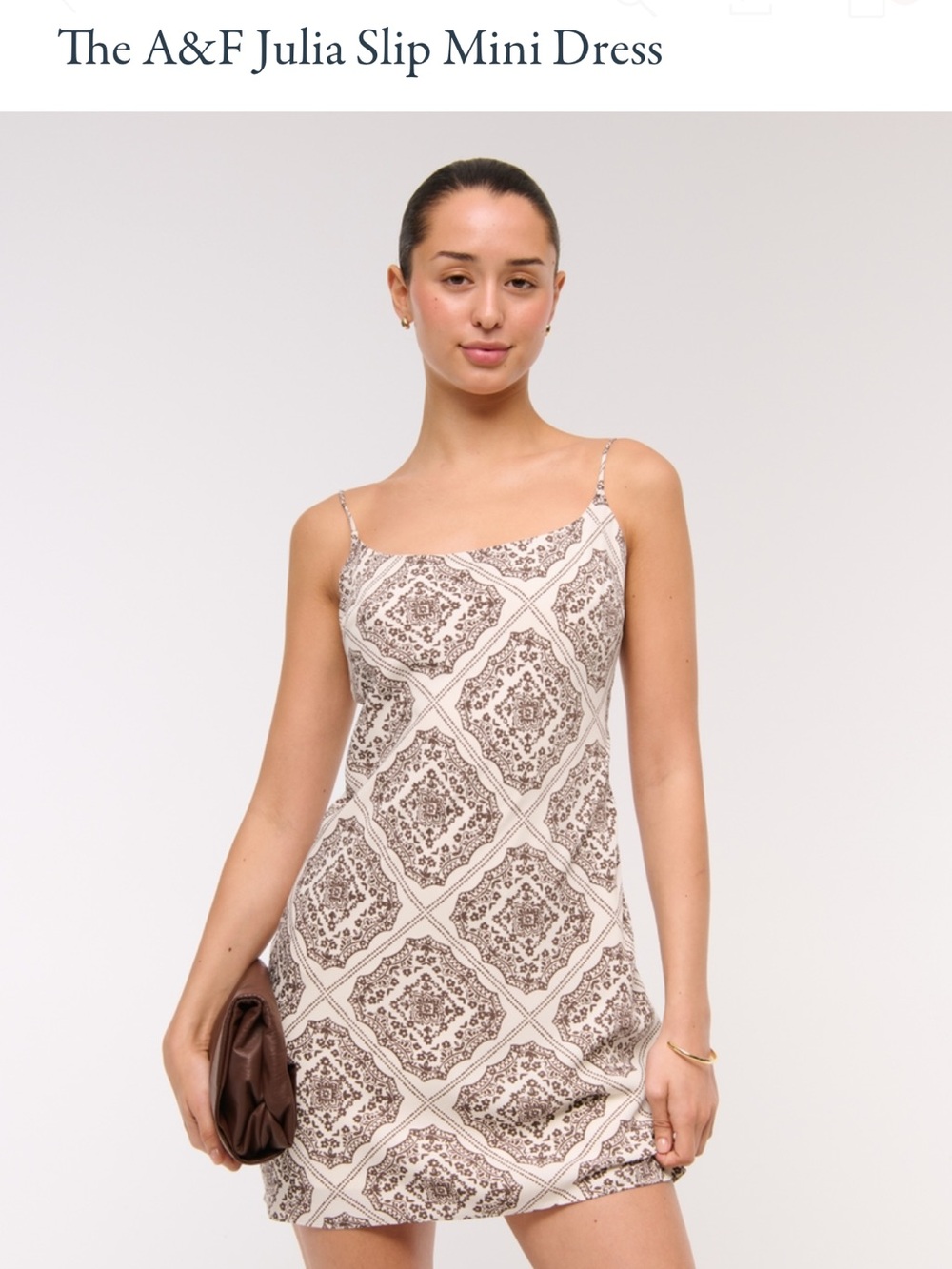 Abercrombie & Fitch Cream Slip Dress with Brown Tile Print